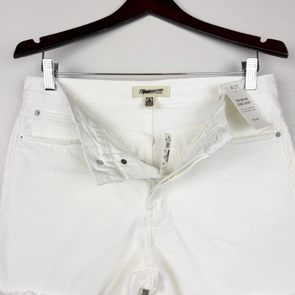 Madewell Brynn Long Shorts High Rise Raw Hem Button Fly White Size 27 NWT
